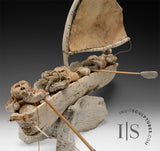 RÉSERVÉ Pièce maîtresse de 61 cm (24 pouces) en os de baleine Umiak (bateau) par Bob Kussy &amp; Goota Ashoona *AHOY!*