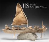 RÉSERVÉ Pièce maîtresse de 61 cm (24 pouces) en os de baleine Umiak (bateau) par Bob Kussy &amp; Goota Ashoona *AHOY!*