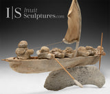 RÉSERVÉ Pièce maîtresse de 61 cm (24 pouces) en os de baleine Umiak (bateau) par Bob Kussy &amp; Goota Ashoona *AHOY!*