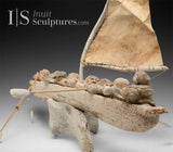 RÉSERVÉ Pièce maîtresse de 61 cm (24 pouces) en os de baleine Umiak (bateau) par Bob Kussy &amp; Goota Ashoona *AHOY!*