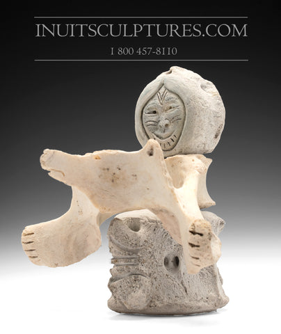 8" Inuk on Wolf by Elite Master Carver Manasie Akpaliapik *Wolf Rider*